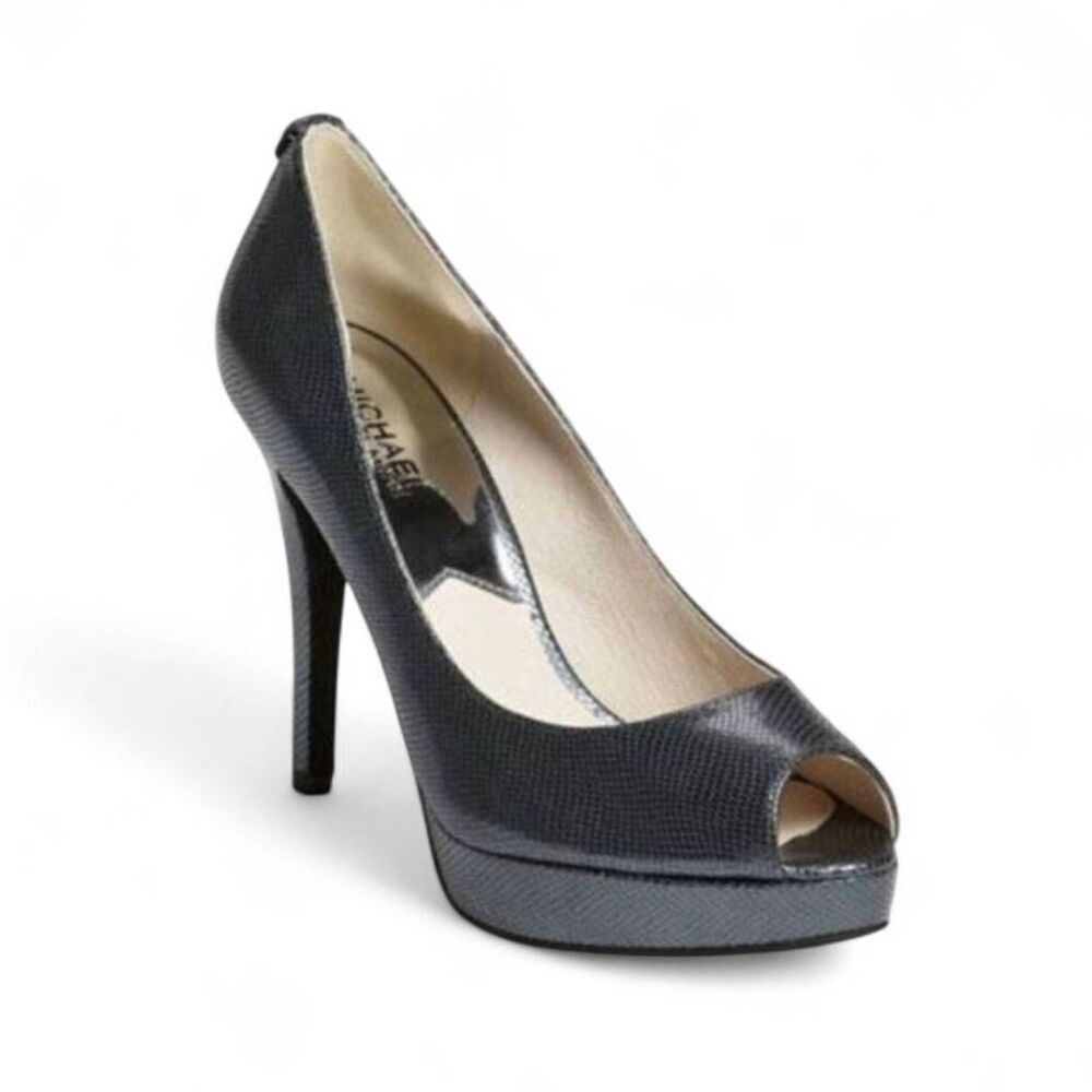 MICHAEL KORS York Leather-Embossed Peep Toe Pump Size 7M